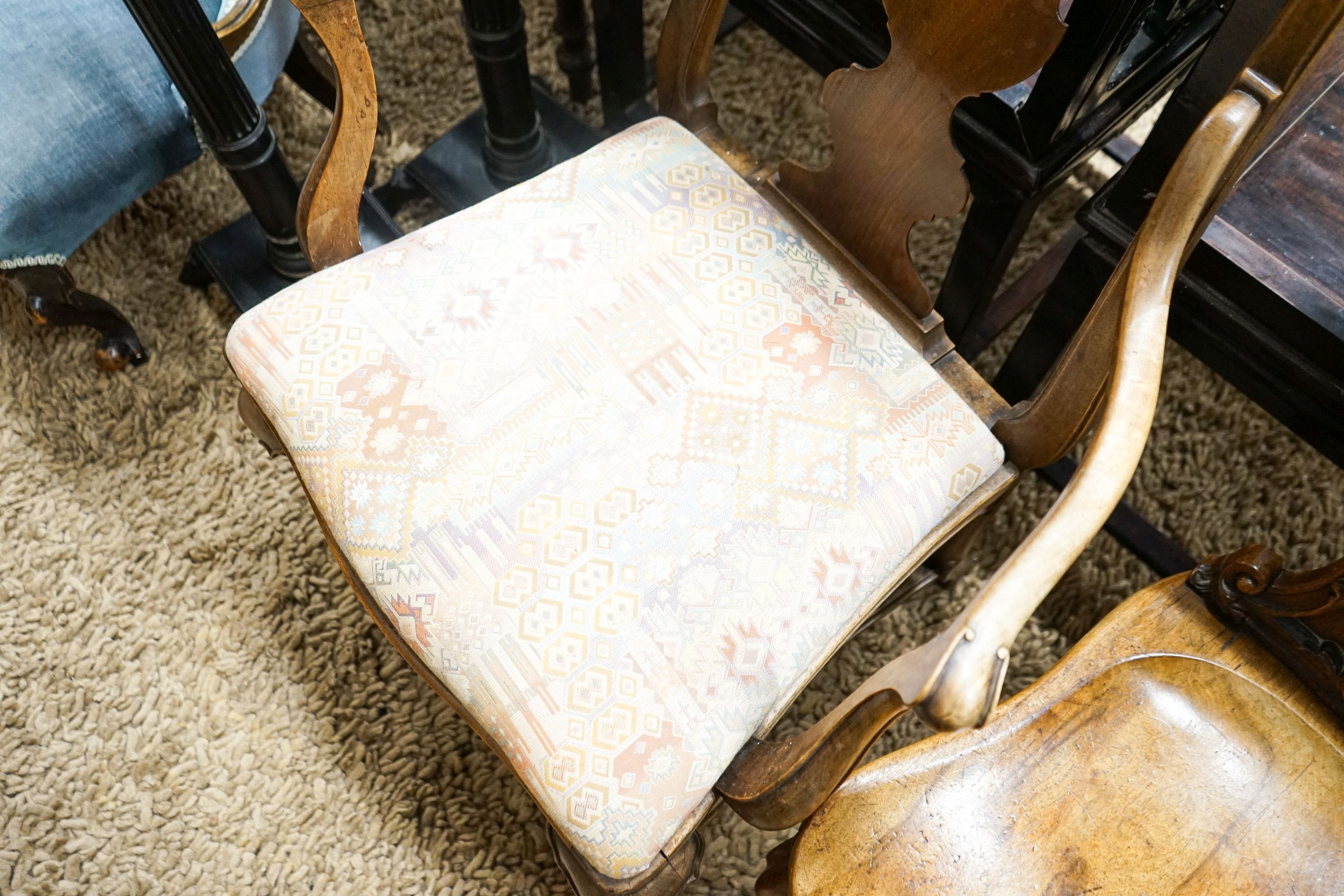 A Dutch high back chair and a hall chair